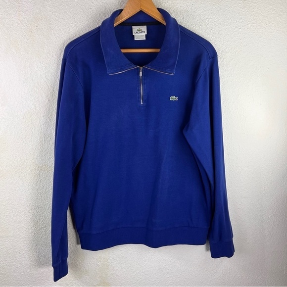 VINTAGE LACOSTE ¼ ZIP MEN’S PULLOVER. Blue w/green alligator logo. 100% Cotton - Picture 1 of 8